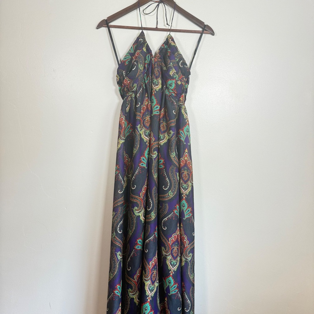 Charlotte Russe Y2K Paisley Print Halter Maxi Dress Size Medium Purple Multi